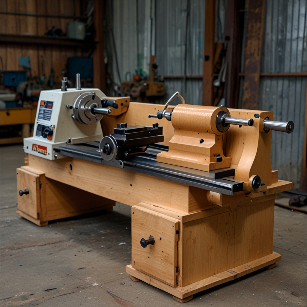 Close-up of lathe cutting wooden spindle