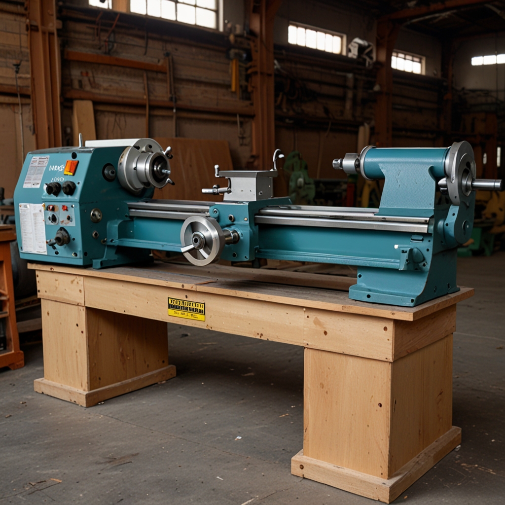 Close-up view of wood lathe s precision components