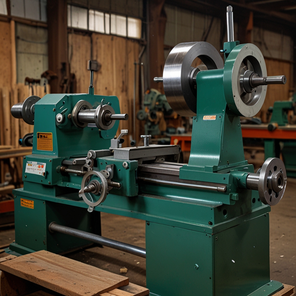 Benchtop lathe with user turning a wooden bowl
